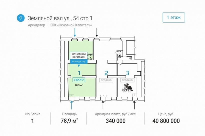 Продажа торгового помещения Административное здание «Земляной 54с1»